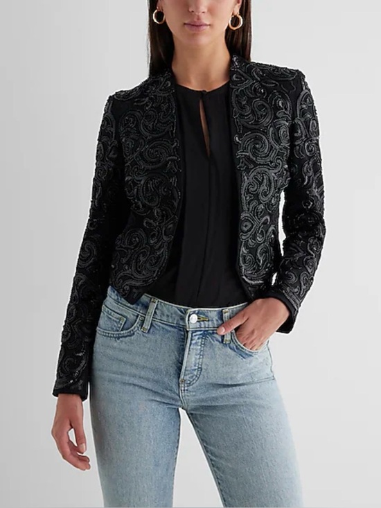 Express Jackets & Blazers - NWT Express Black Embellished Cropped Blazer size medium